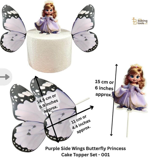 Purple Side Wings Butterfly Princess Cake Topper Set -002