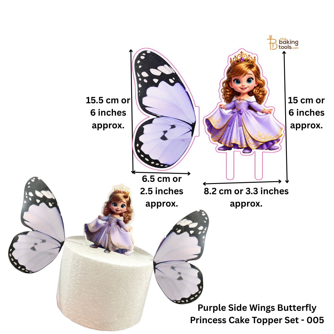 Purple Side Wings Butterfly Fairy Princess Cake Topper Set - 005
