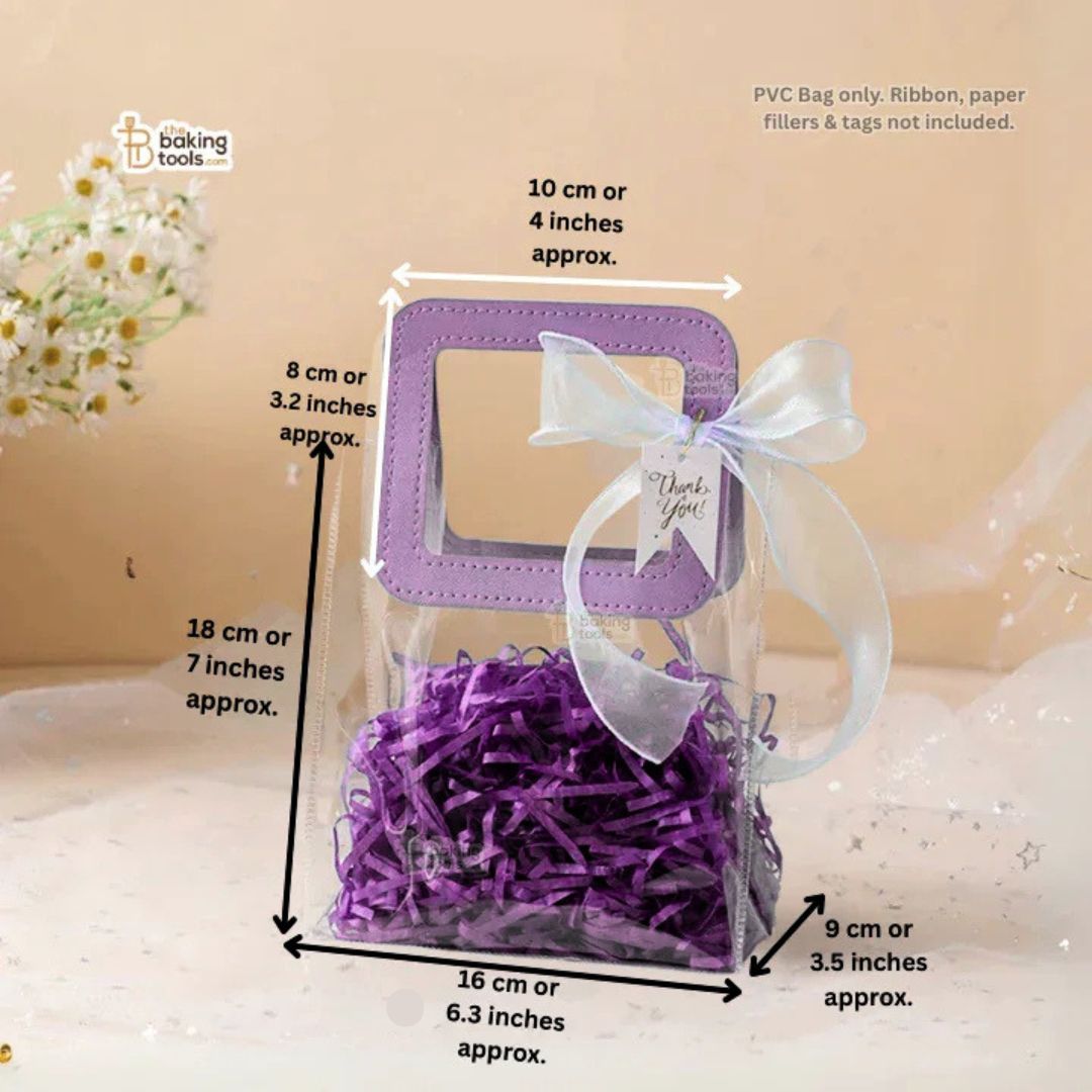 Purple Small PVC Hamper Bag – Transparent Gift Handbag | Pack of 5
