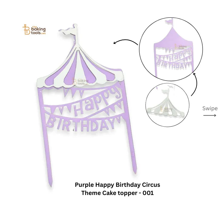 Purple Happy Birthday Circus Theme Cake topper - 001 - thebakingtools.com