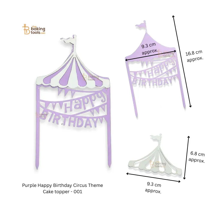 Purple Happy Birthday Circus Theme Cake topper - 001 - thebakingtools.com