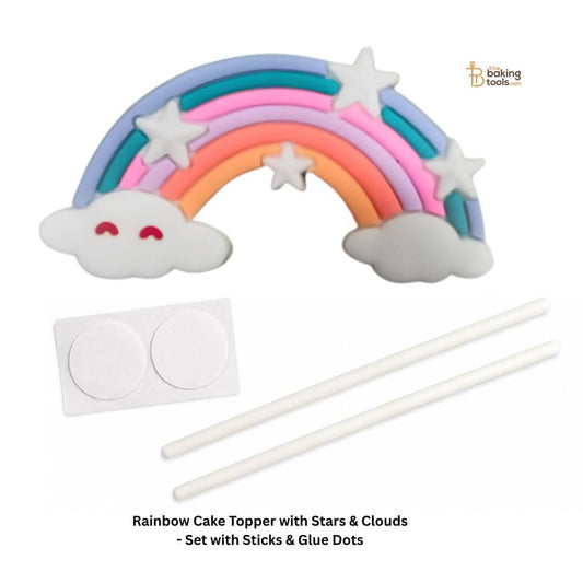 Rainbow cake topper with stars and clouds,