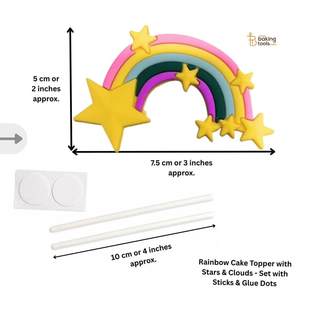 Silicon Rainbow Cake Topper with Yellow Stars with Support Sticks & Glue Dots