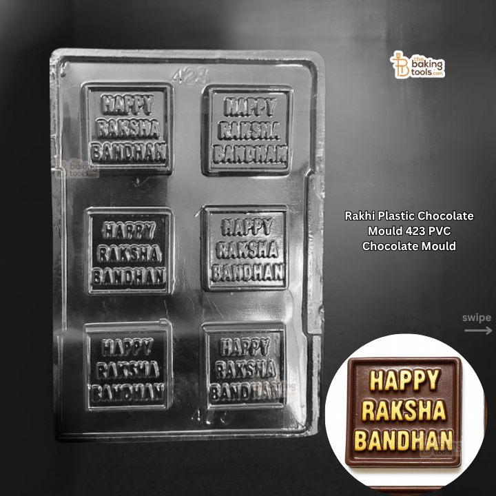 Plastic Chocolate Mould 423| "Happy Raksha Bandhan" Sqaure PVC Chocolate Mould - 6 Cavities