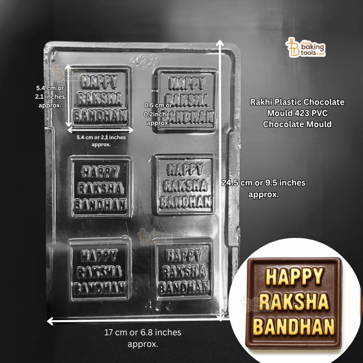 Plastic Chocolate Mould 423| "Happy Raksha Bandhan" Sqaure PVC Chocolate Mould - 6 Cavities