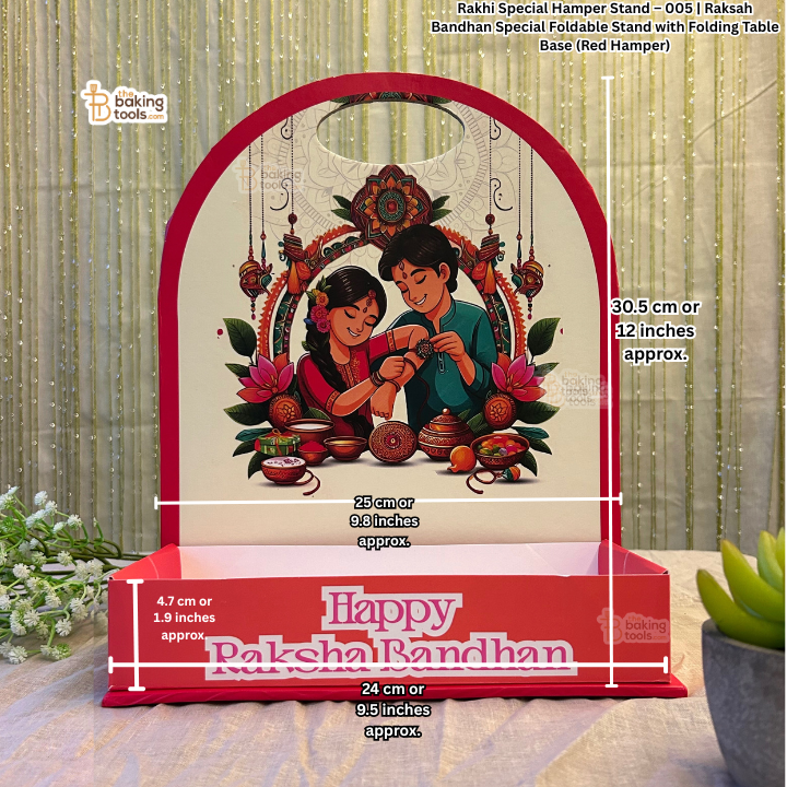 Rakhi Special Hamper Stand – 005 | Raksah Bandhan Special Foldable Stand with Folding Table Base (Red Hamper)