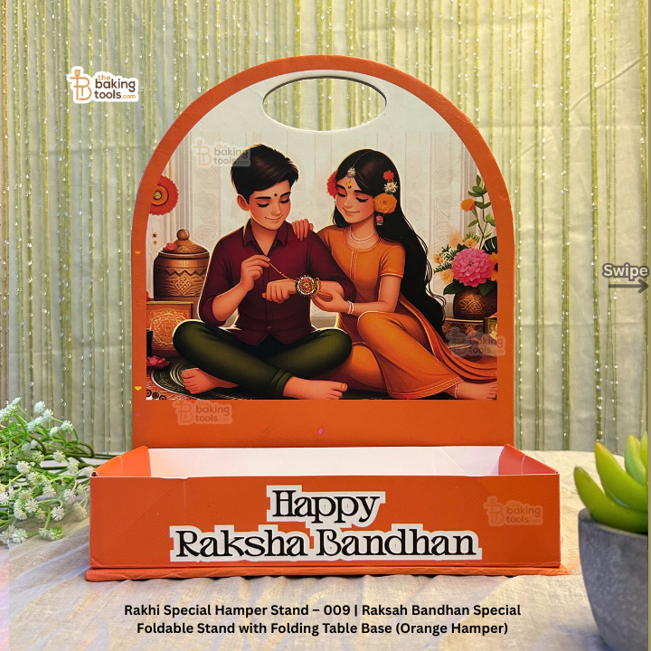 Rakhi Special Hamper Stand – 009 | Raksah Bandhan Special Foldable Stand with Folding Table Base (Orange Hamper)
