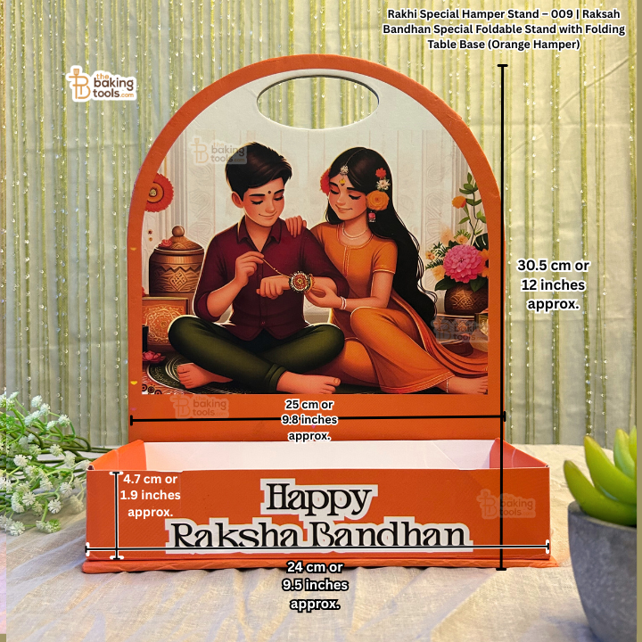 Rakhi Special Hamper Stand – 009 | Raksah Bandhan Special Foldable Stand with Folding Table Base (Orange Hamper)