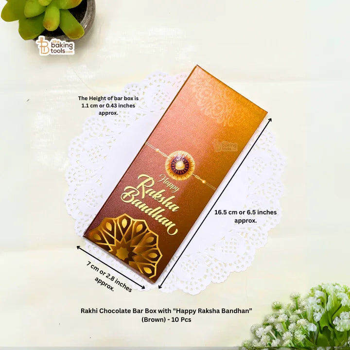 Rakhi Chocolate Bar Box with "Happy Raksha Bandhan" Message (Brown) - 10 Pcs