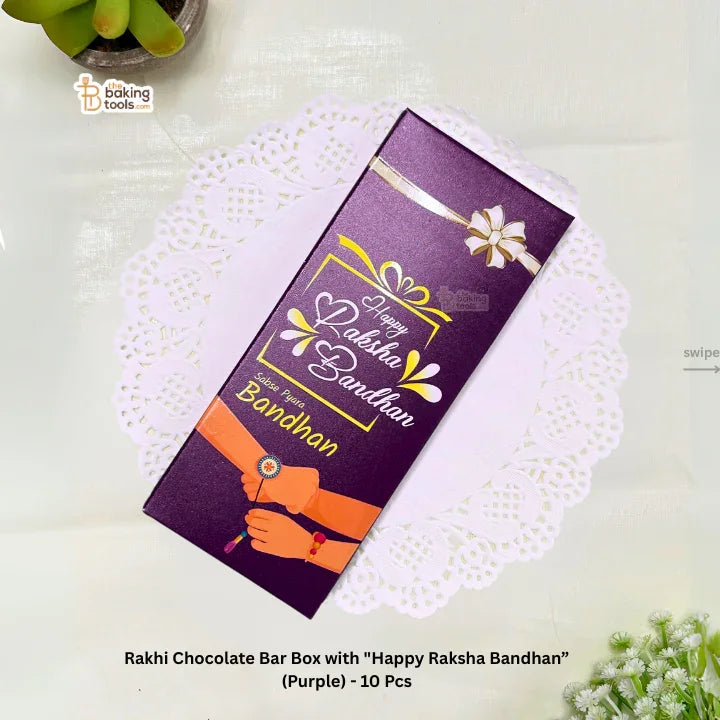 Rakhi Chocolate Bar Box with "Happy Raksha Bandhan" Message (Purple) - 10 Pcs