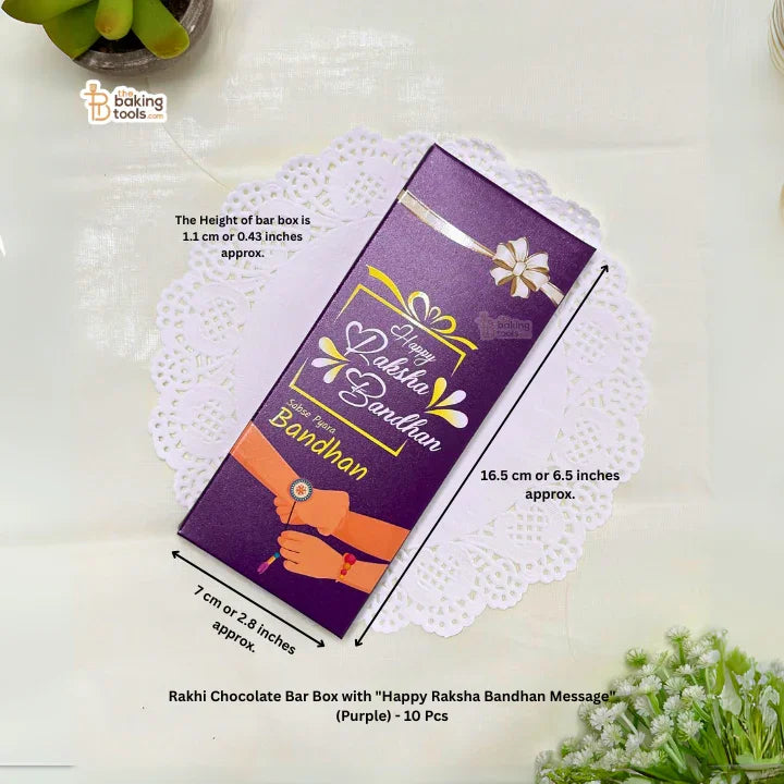 Rakhi Chocolate Bar Box with "Happy Raksha Bandhan" Message (Purple) - 10 Pcs