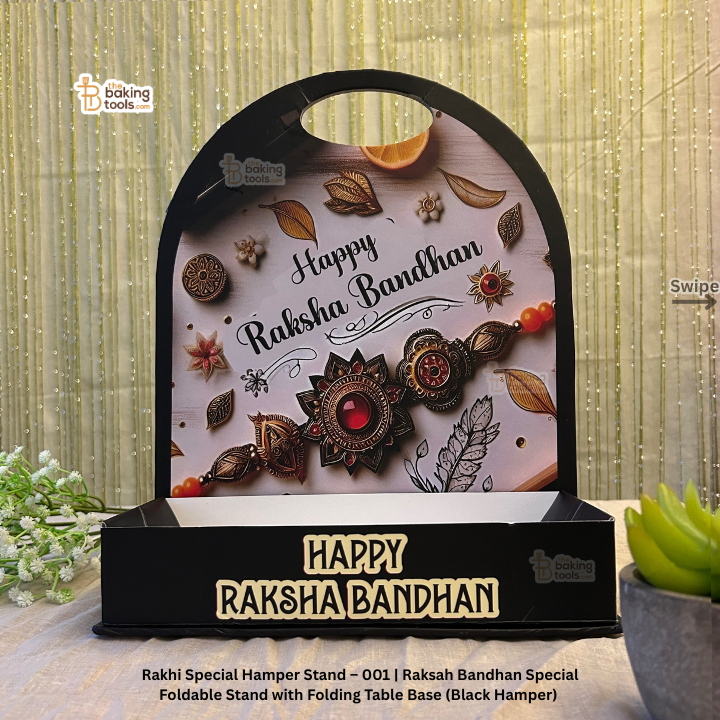 Rakhi Special Hamper Stand – 001 | Raksah Bandhan Special Foldable Stand with Folding Table Base (Black Hamper)