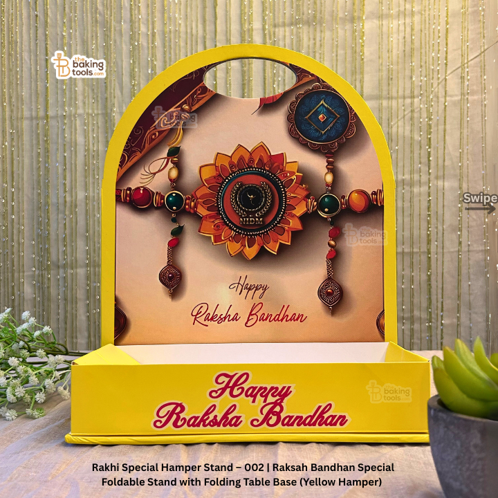 Rakhi Special Hamper Stand – 002 | Raksah Bandhan Special Foldable Stand with Folding Table Base (Yellow Hamper)