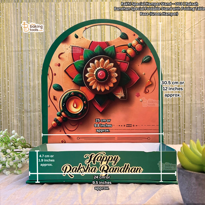 Rakhi Special Hamper Stand – 003 | Raksah Bandhan Special Foldable Stand with Folding Table Base (Green Hamper)