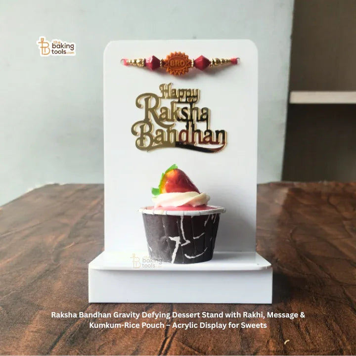 Ali Raksha Stend Raksha Bandhan Acrylic Dessert Stand with Rakhi & Kumkum