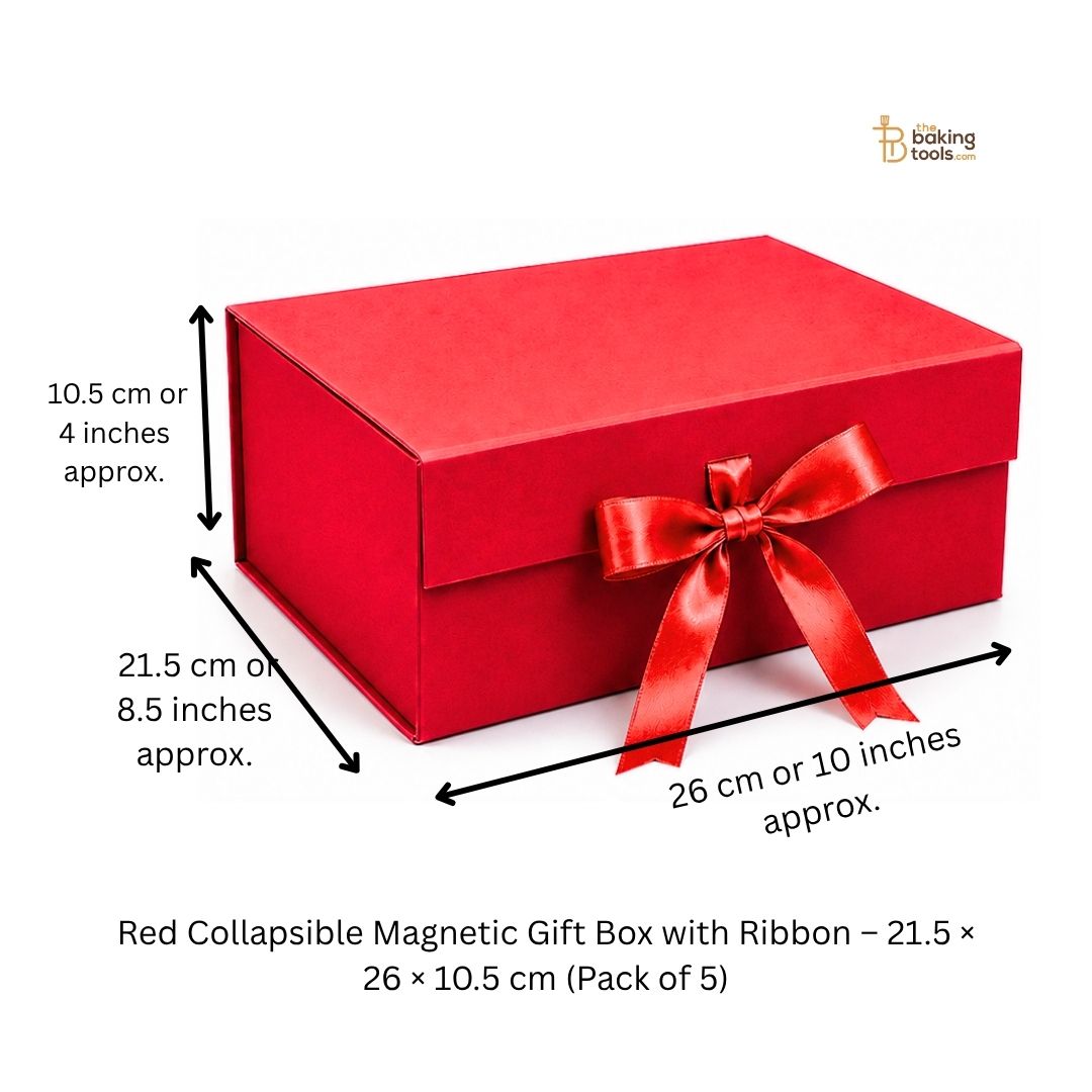 Red Collapsible Magnetic Gift Hamper Box with Ribbon – 21.5 × 26 × 10.5 cm (Pack of 5)
