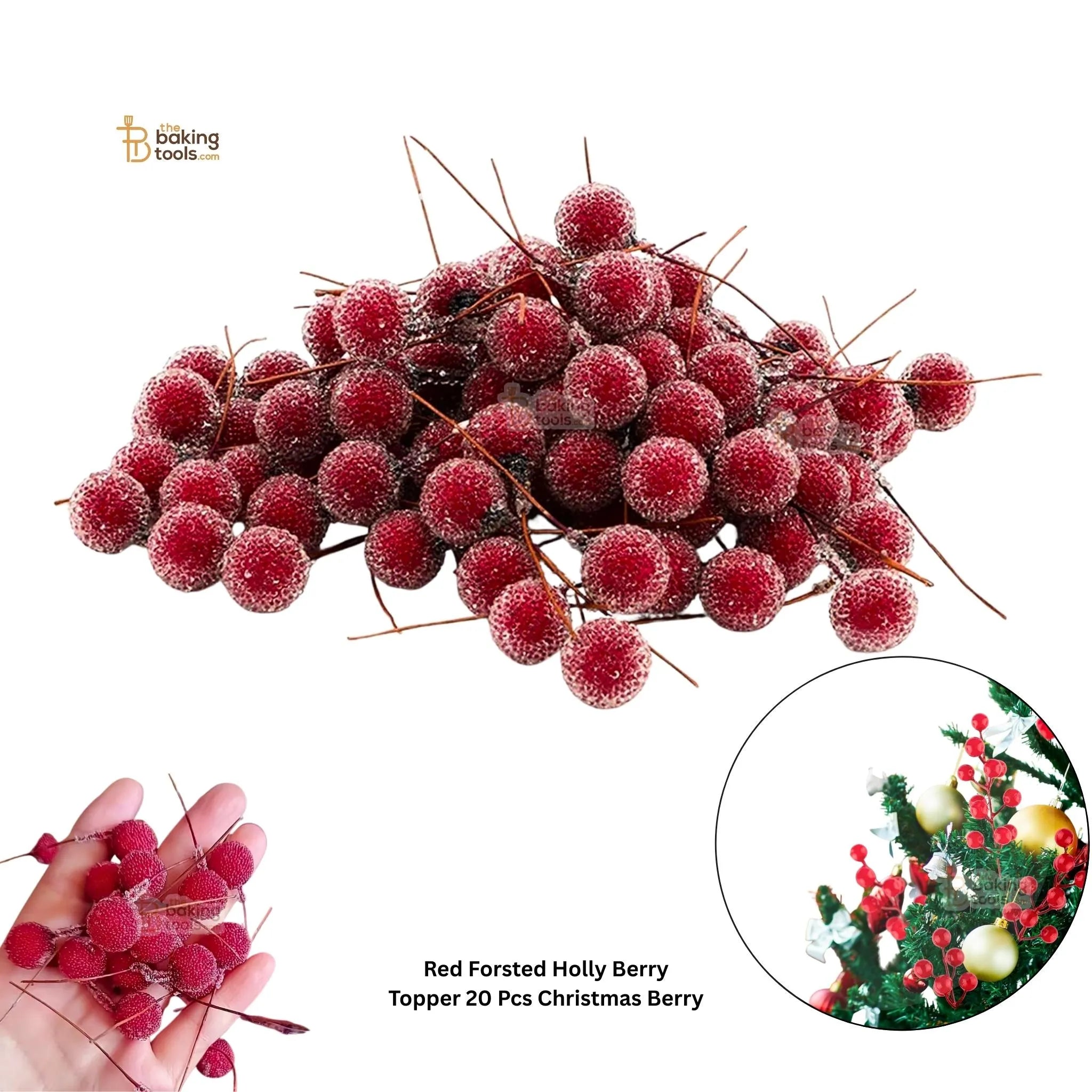 Red Forsted Holly Berry Topper 20 Pcs Christmas Berry