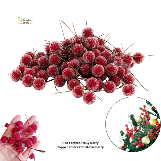 Red Forsted Holly Berry Topper 20 Pcs Christmas Berry