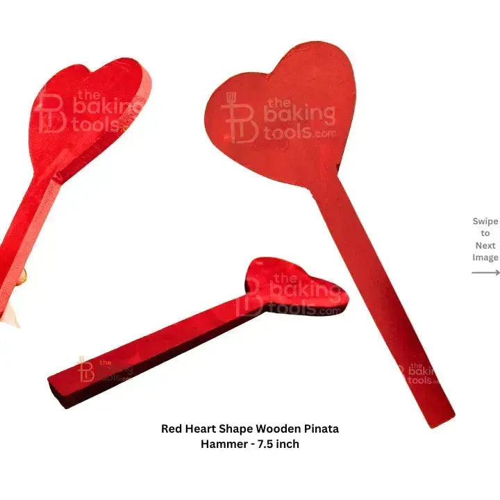Red Heart Shape Wooden Pinata Hammer - Approx. 7.5 inches - thebakingtools.com