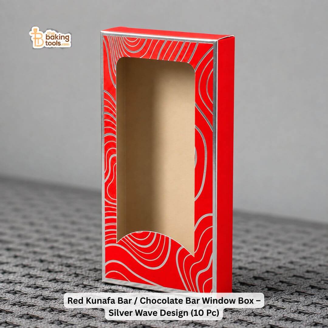 Red Kunafa Bar / Chocolate Bar Window Box – Silver Wave Design (10 Pc)