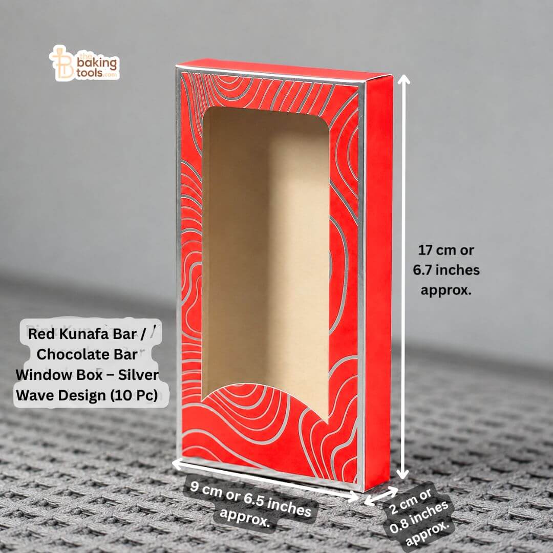 Red Kunafa Bar / Chocolate Bar Window Box – Silver Wave Design (10 Pc)