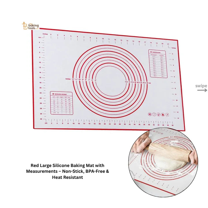 Red Large Silicone Baking Mat with Measurements – 24 x 16 Inch Non-Stick, BPA-Free & Heat Resistant