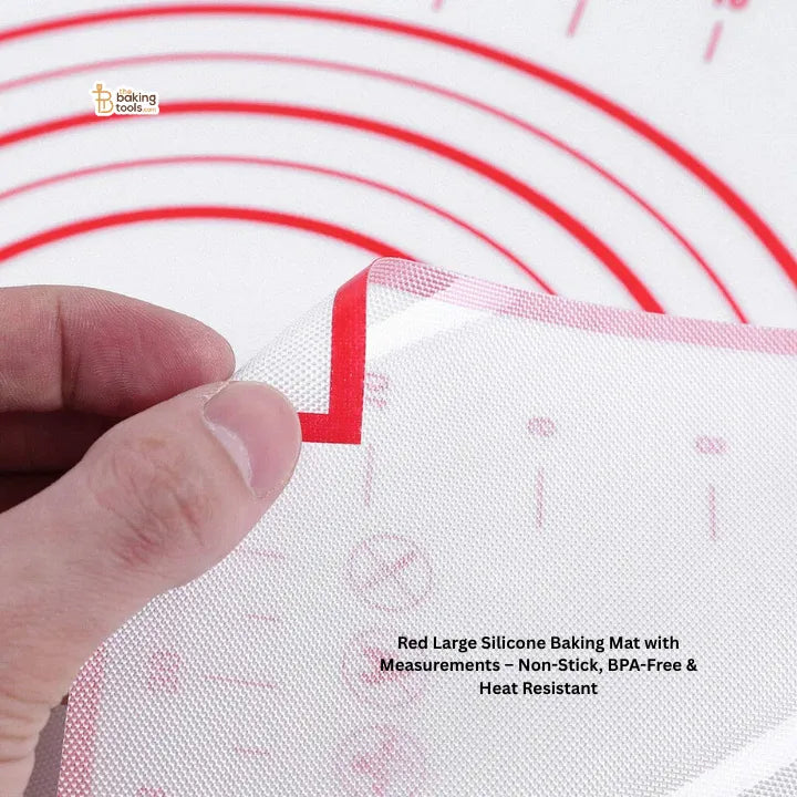 Red Large Silicone Baking Mat with Measurements – 24 x 16 Inch Non-Stick, BPA-Free & Heat Resistant