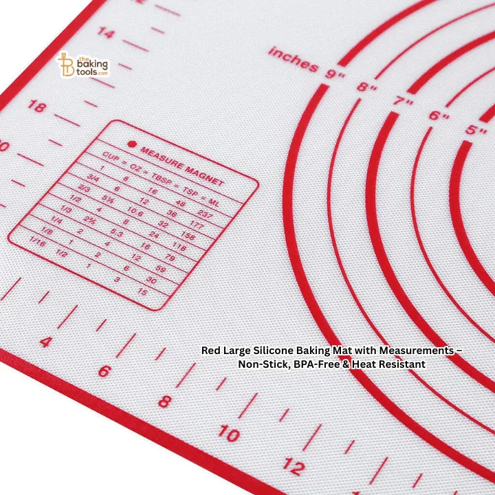 Red Large Silicone Baking Mat with Measurements – 24 x 16 Inch Non-Stick, BPA-Free & Heat Resistant