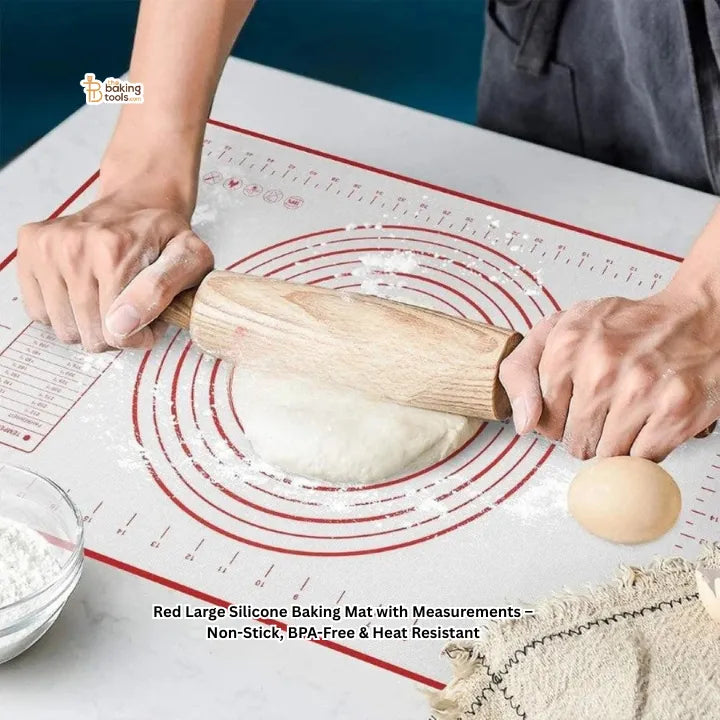 Red Large Silicone Baking Mat with Measurements – 24 x 16 Inch Non-Stick, BPA-Free & Heat Resistant