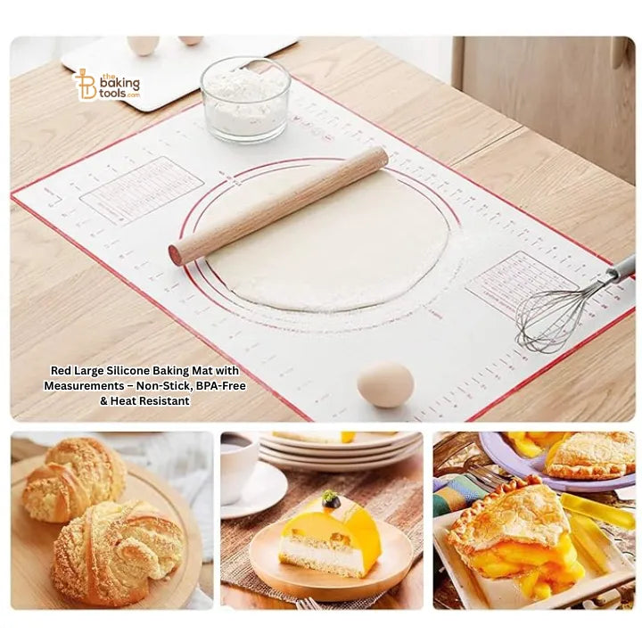Red Large Silicone Baking Mat with Measurements – 24 x 16 Inch Non-Stick, BPA-Free & Heat Resistant