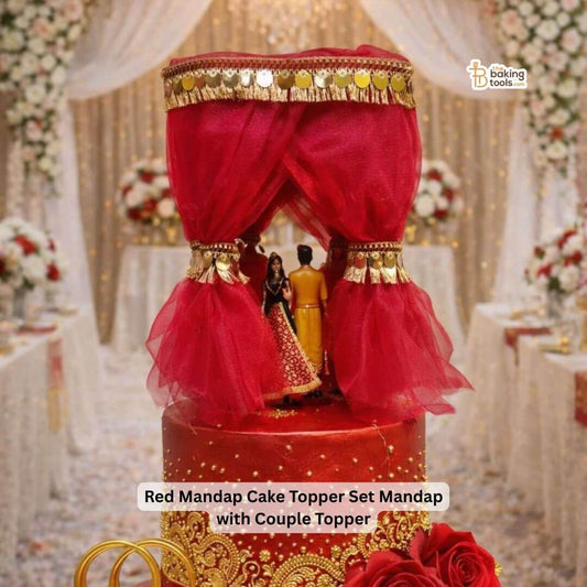 Red Mandap Cake Topper Set Mandap with Couple Topper