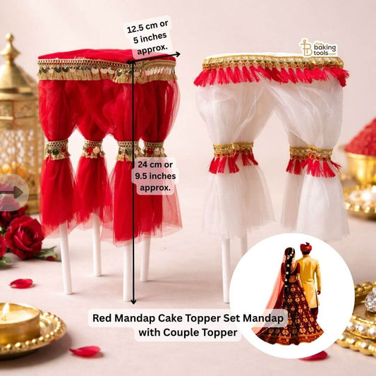 Red Mandap Cake Topper Set Mandap with Couple Topper measurements