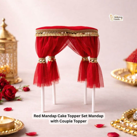 Red Mandap Cake Topper Set Mandap with Couple Topper _The baking tools