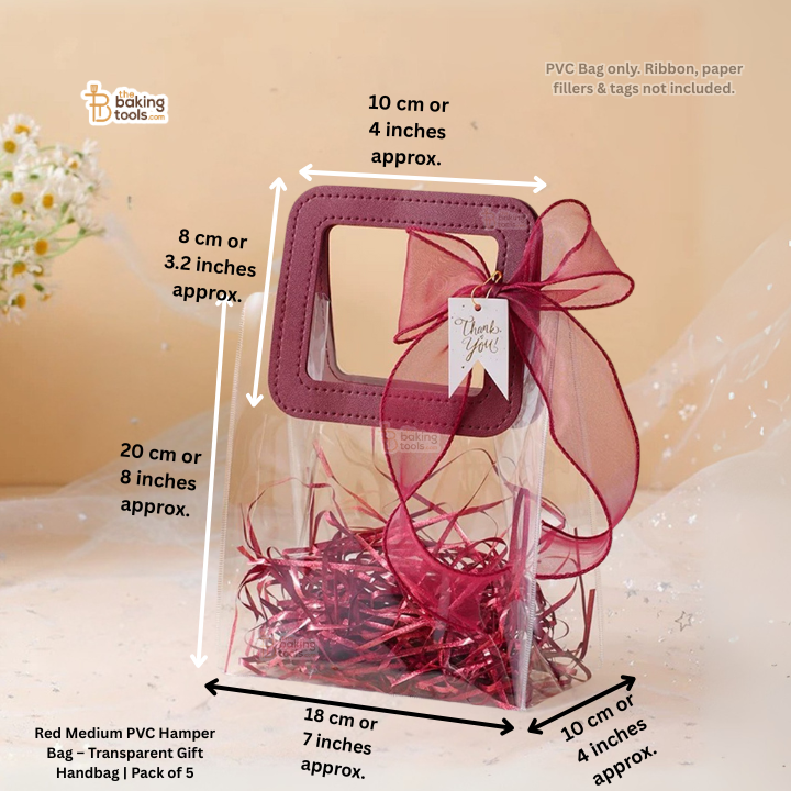 Red Medium PVC Hamper Bag – Transparent Gift Handbag | Pack of 5