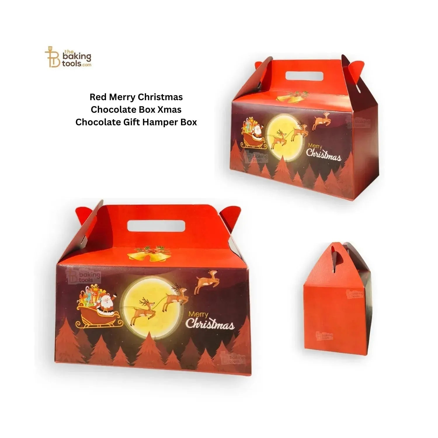 Red Merry Christmas Chocolate Box Xmas Chocolate Gift Hamper Box - Pack of 10 Pcs - thebakingtools.com