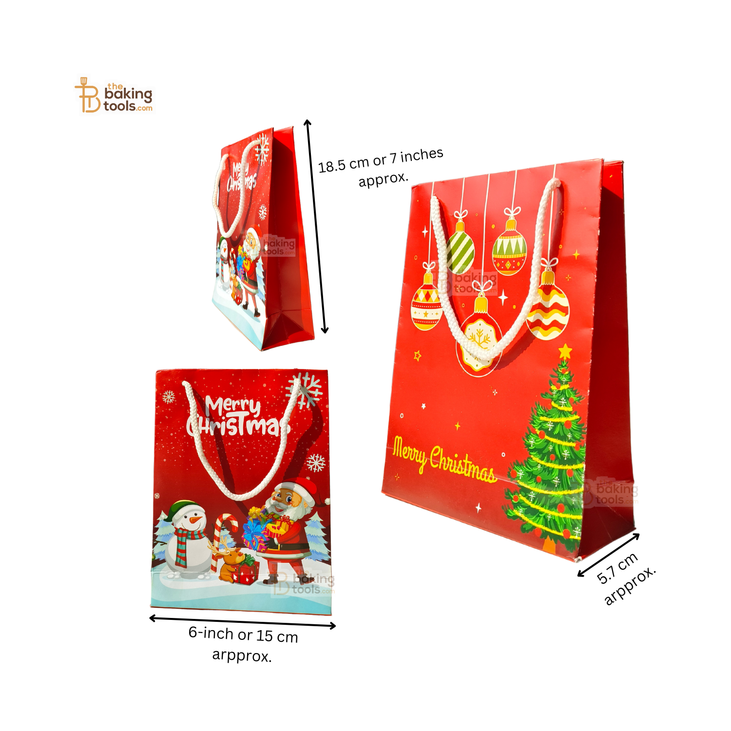 Red Merry Christmas Gift Bag Paper Hamper Xmas Goodies Bag -  Pack of  5 Pcs - wwwthebakingtools.com