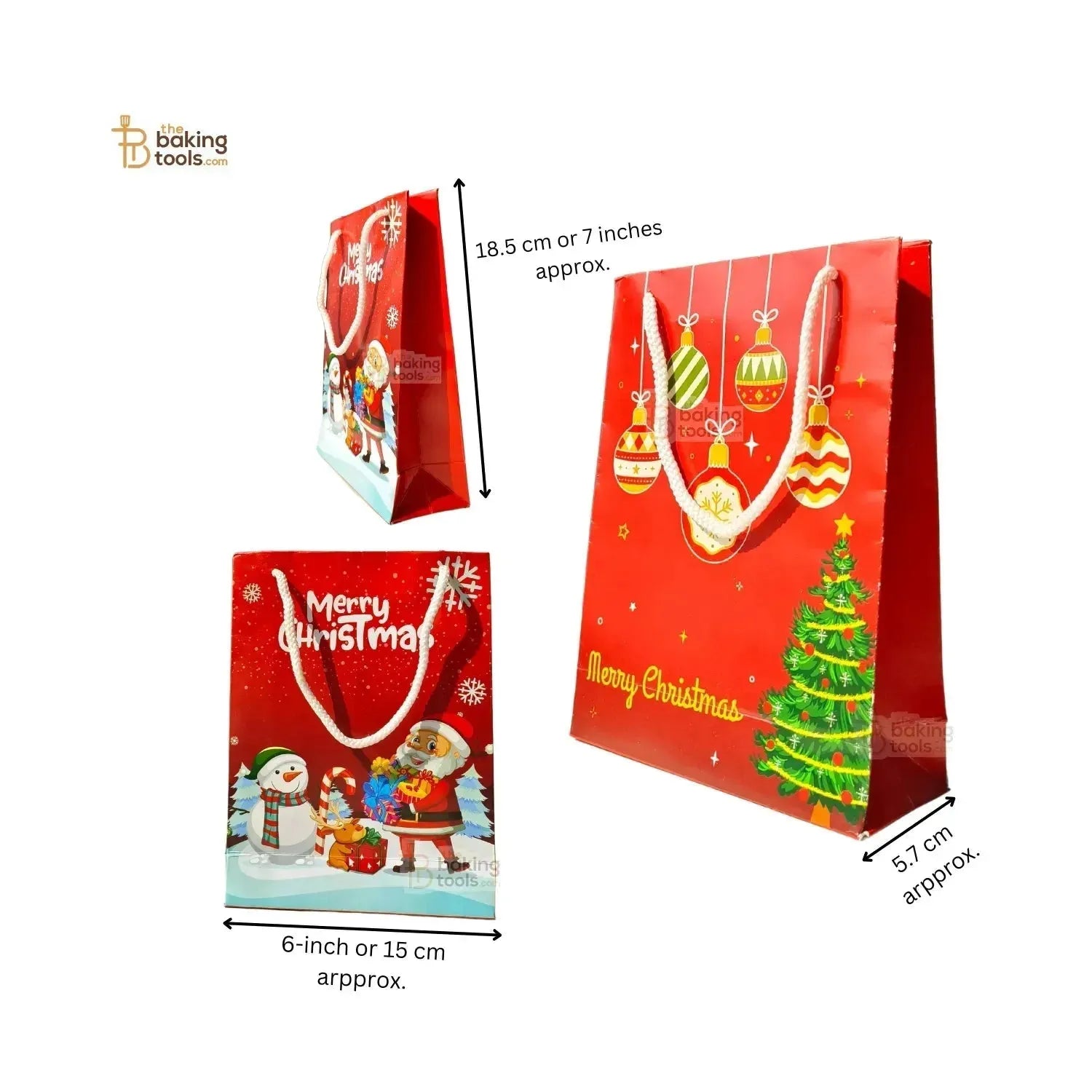 Red Merry Christmas Gift Bag Paper Hamper Xmas Goodies Bag - Pack of 5 Pcs - thebakingtools.com