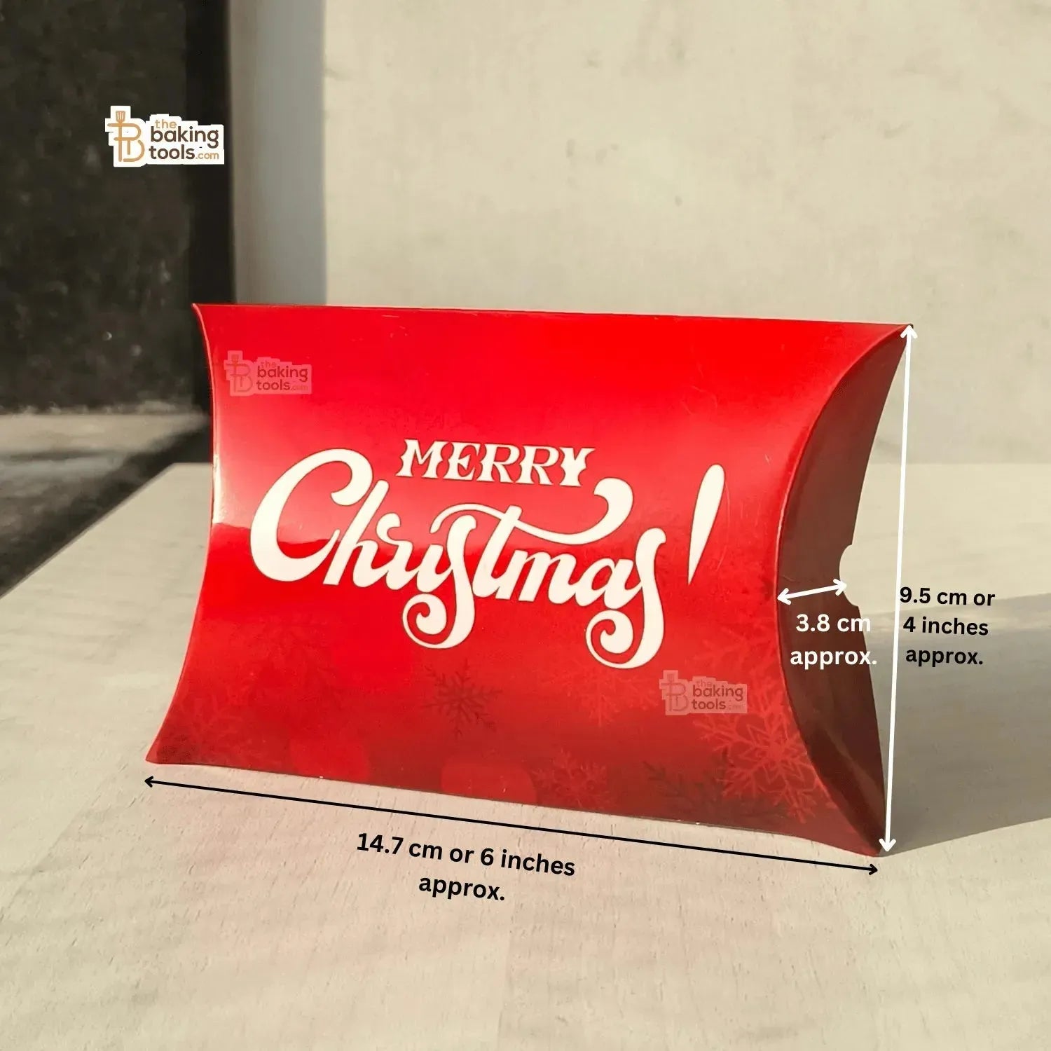 Red Merry Christmas Pillow Box With White Ribbon Chocolate Candy Cookie Box - Pack Of 10 Pcs - thebakingtools.com