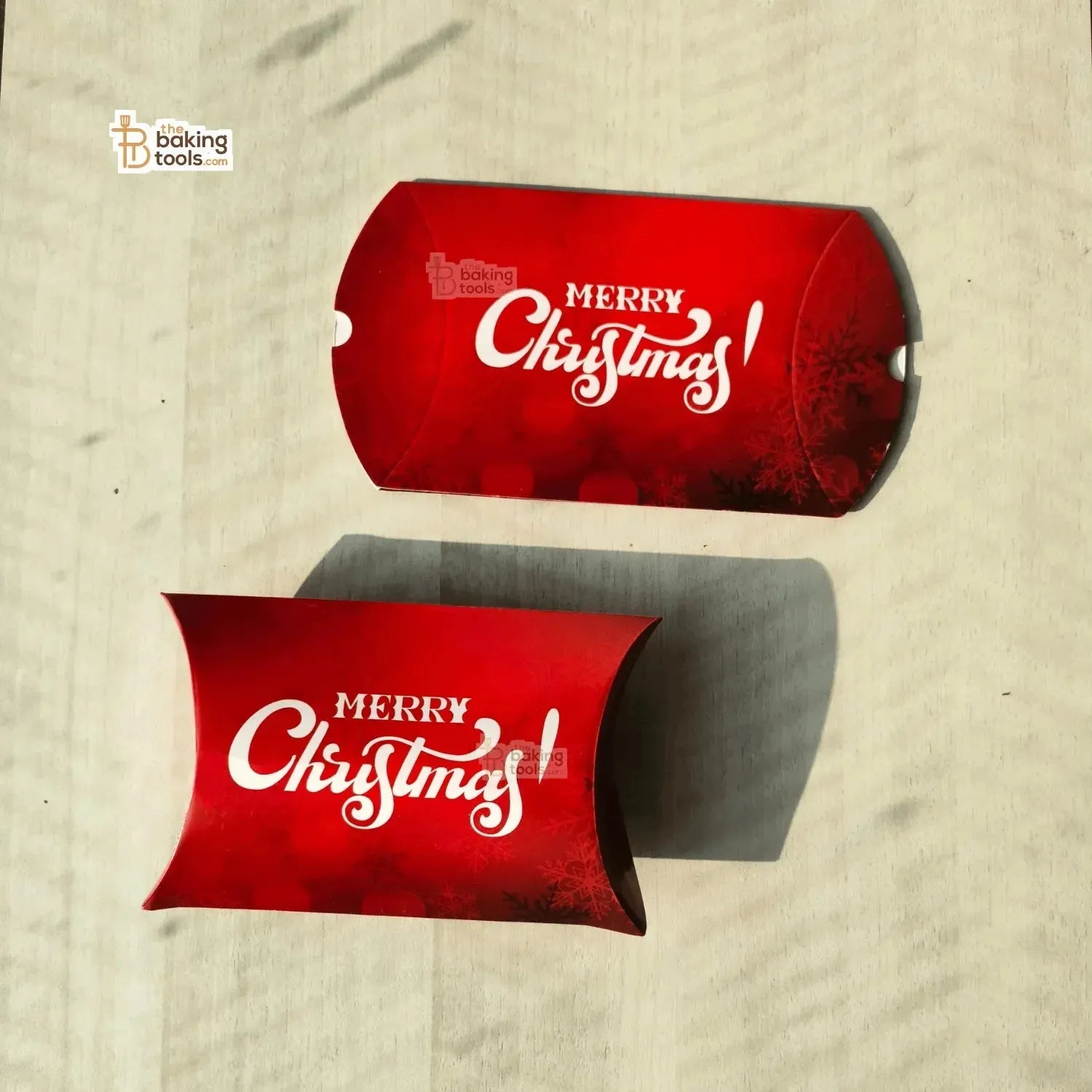 Red Merry Christmas Pillow Box With White Ribbon Chocolate Candy Cookie Box - Pack Of 10 Pcs - thebakingtools.com