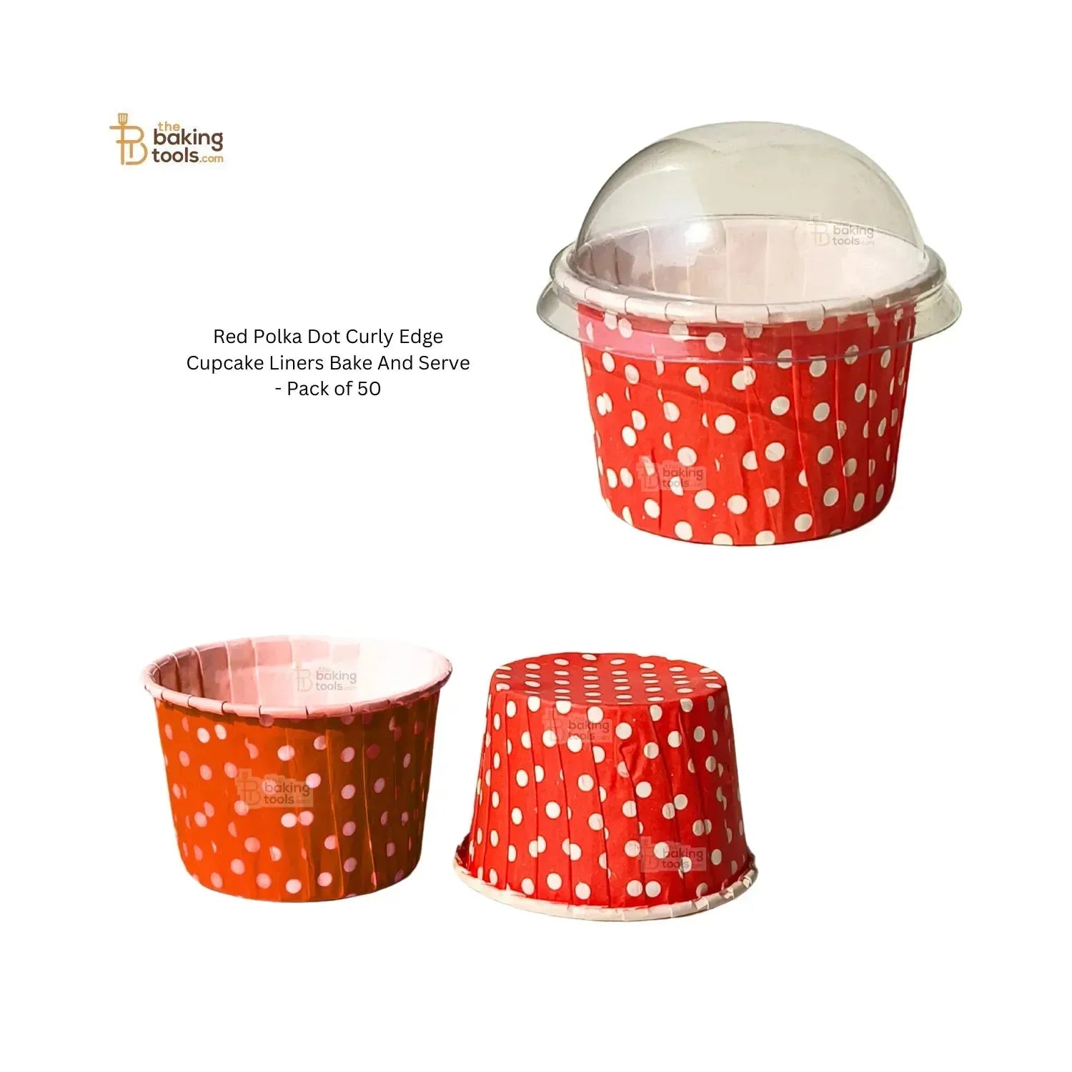 Red Polka Dot Curly Edge Cupcake Liners Bake And Serve - Pack of 50 - thebakingtools.com