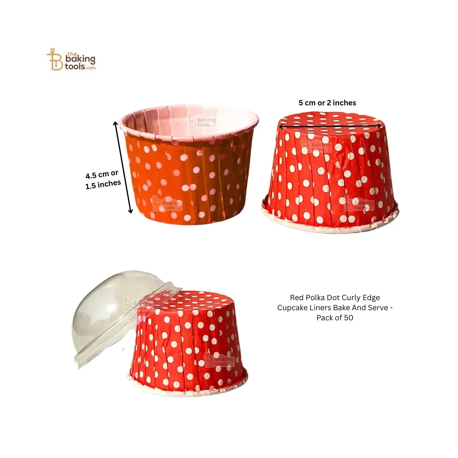 Red Polka Dot Curly Edge Cupcake Liners Bake And Serve - Pack of 50 - thebakingtools.com