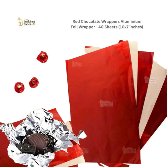 Red Chocolate Wrappers Aluminium Foil Wrapper - 40 Sheets (10x7 inches) - thebakingtools.com