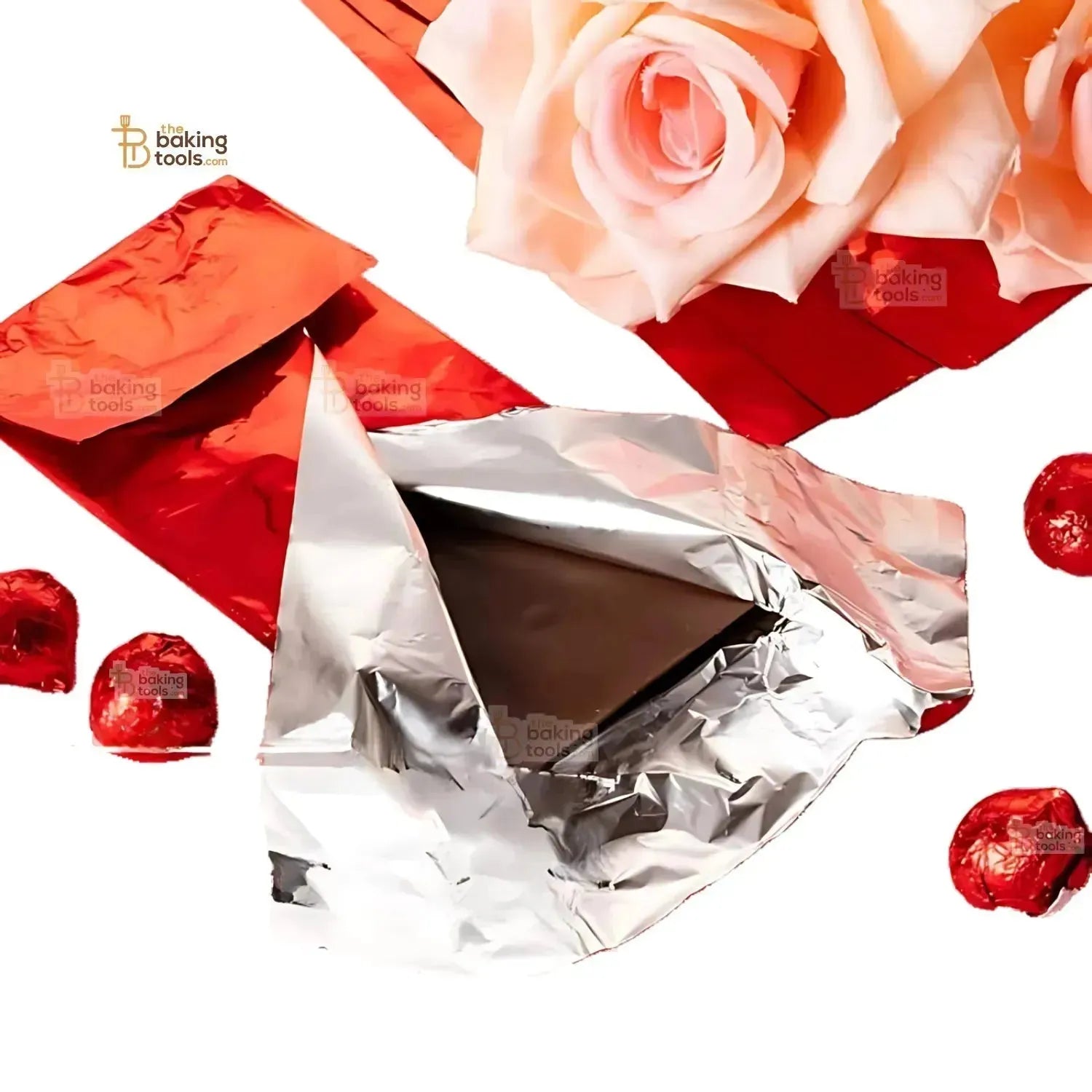 Red Chocolate Wrappers Aluminium Foil Wrapper - 40 Sheets (10x7 inches) - thebakingtools.com