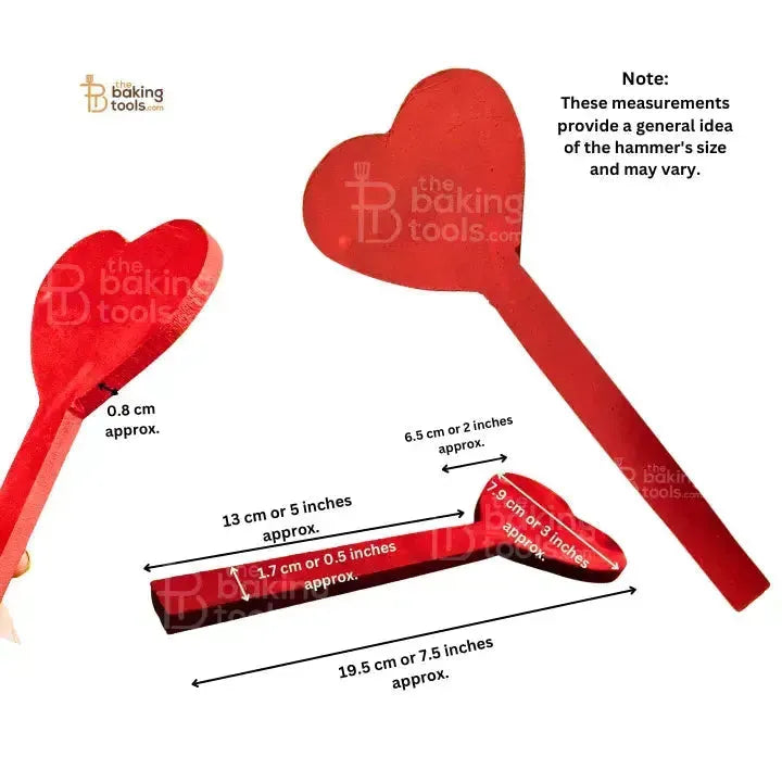 Red Heart Shape Wooden Pinata Hammer - Approx. 7.5 inches - thebakingtools.com