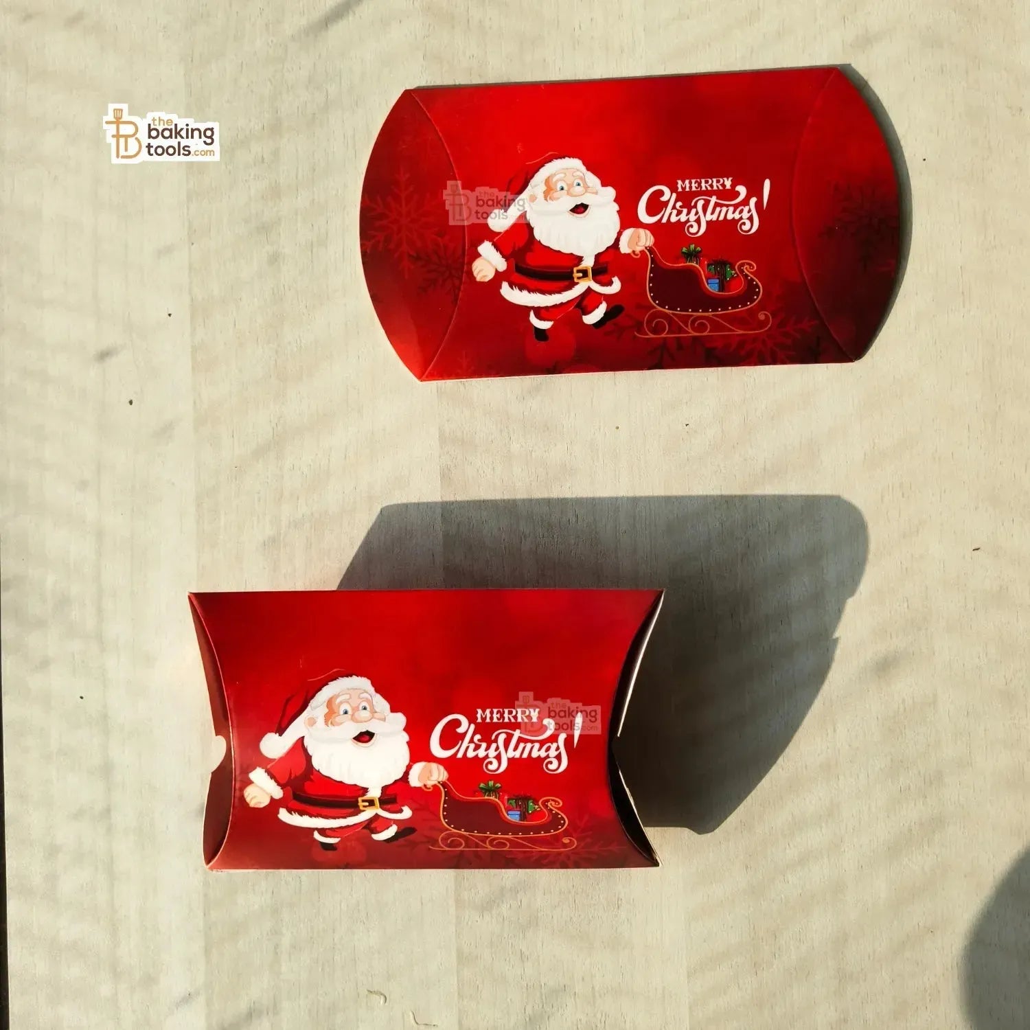 Red Merry Christmas Pillow Box With White Ribbon Chocolate Candy Cookie Box - Pack Of 10 Pcs - thebakingtools.com