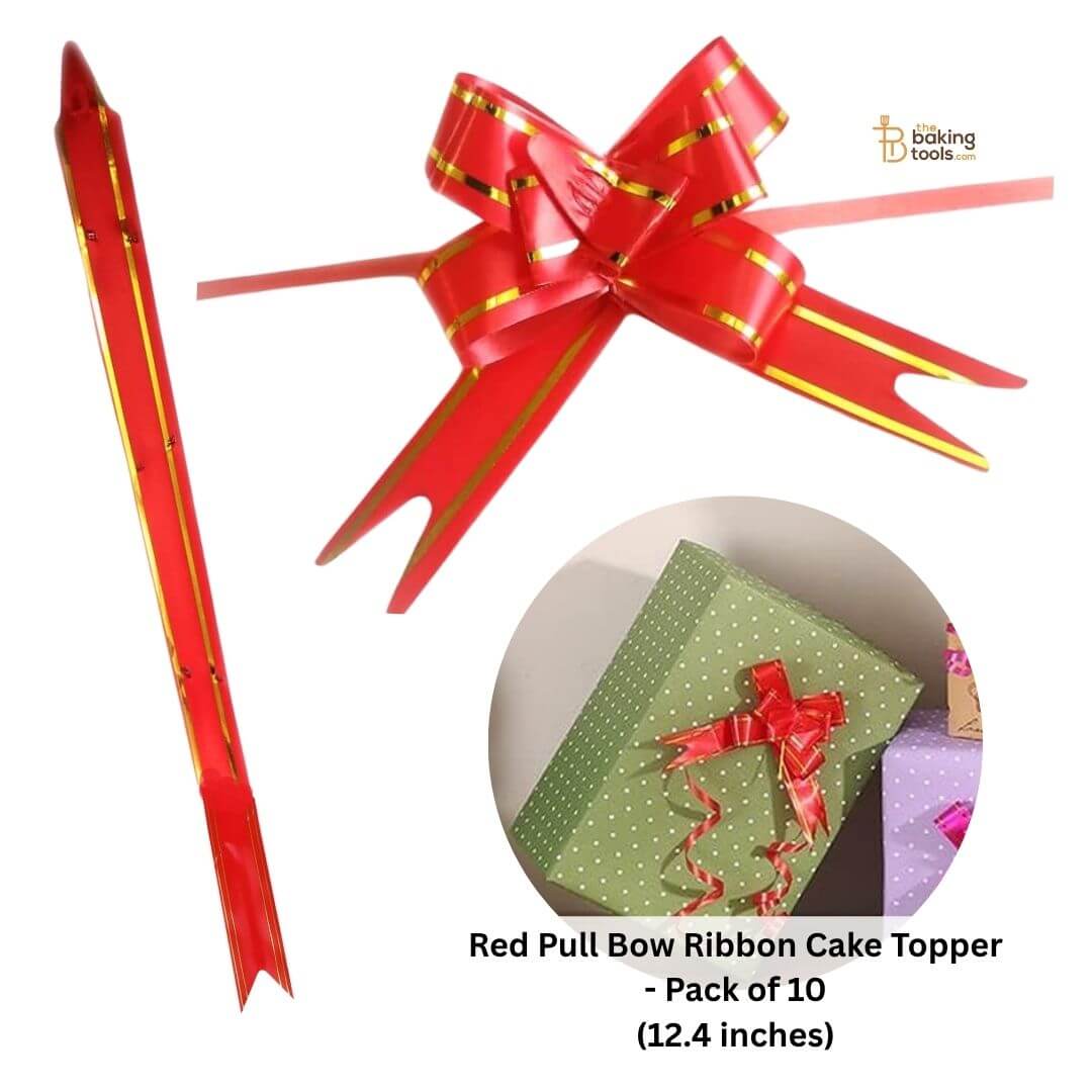 Red Pull Bow Ribbon Cake Topper - Pack of 10 (12.4 inches) - 18 No.