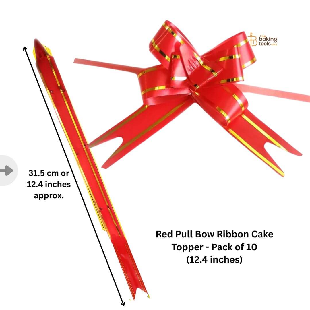 Red Pull Bow Ribbon Cake Topper - Pack of 10 (12.4 inches) - 18 No.