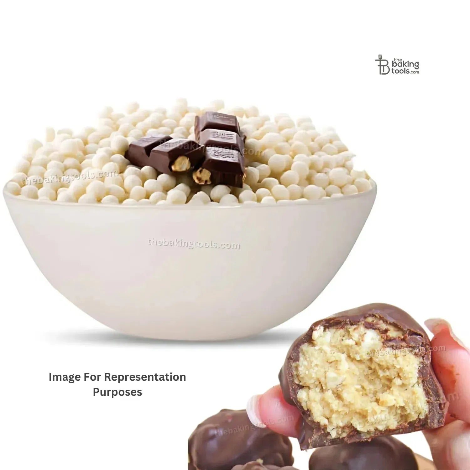 Rice Crispies White Ball Rice Krispies (2-3 mm) For Chocolate Fillings - thebakingtools.com