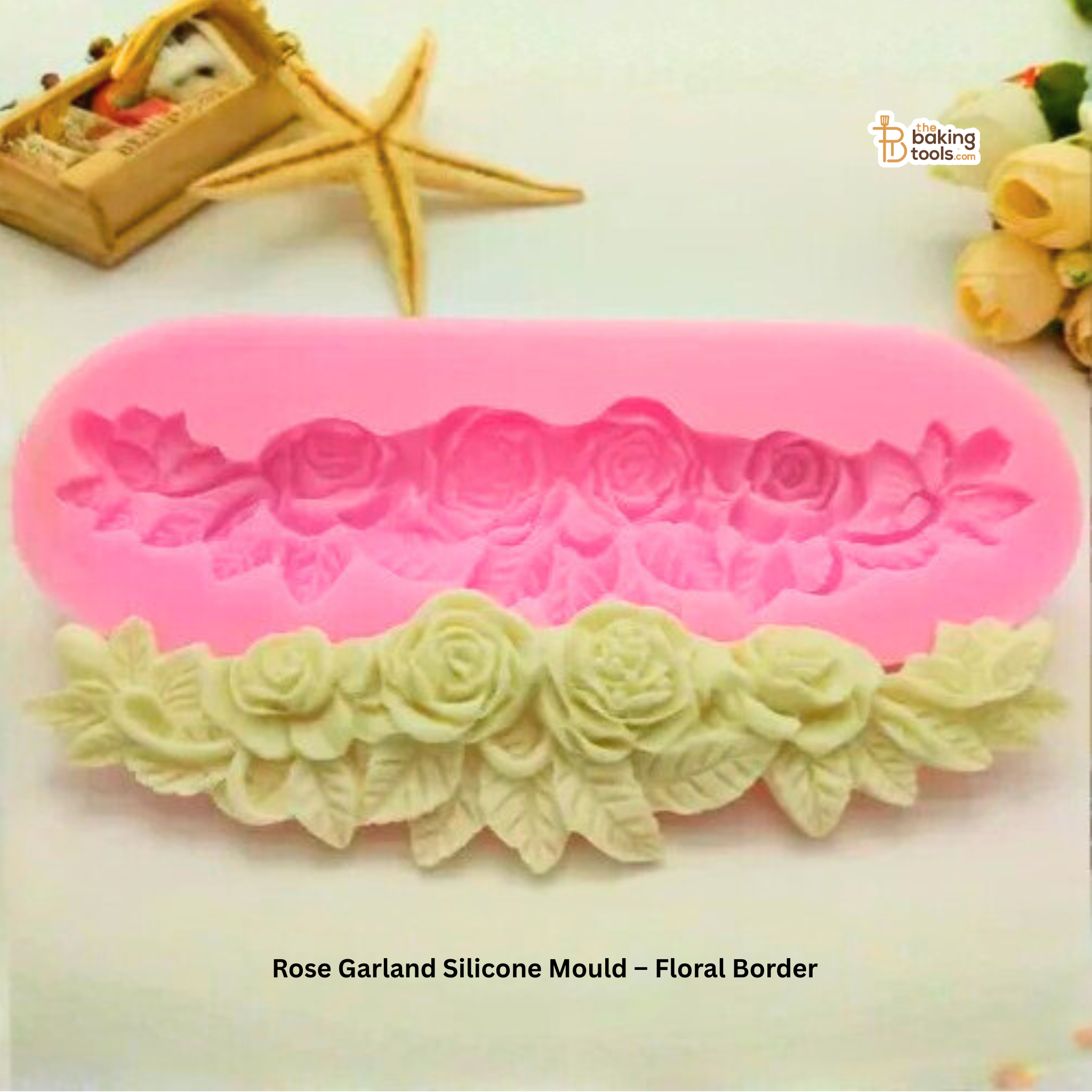 Rose Garland Silicone Mould with floral design on a white background
