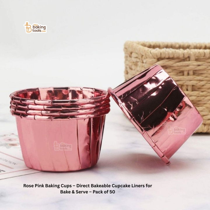 Rose Pink Baking Cups – Direct Bakeable Cupcake Liners for Bake & Serve – Pack of 50